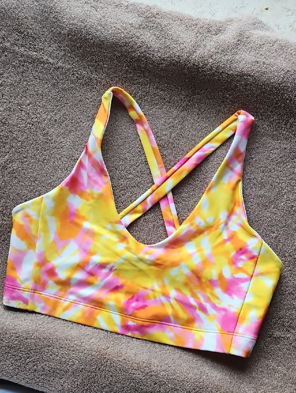 Carbon38 Tie-Dye Yellow Pink Sports Bra